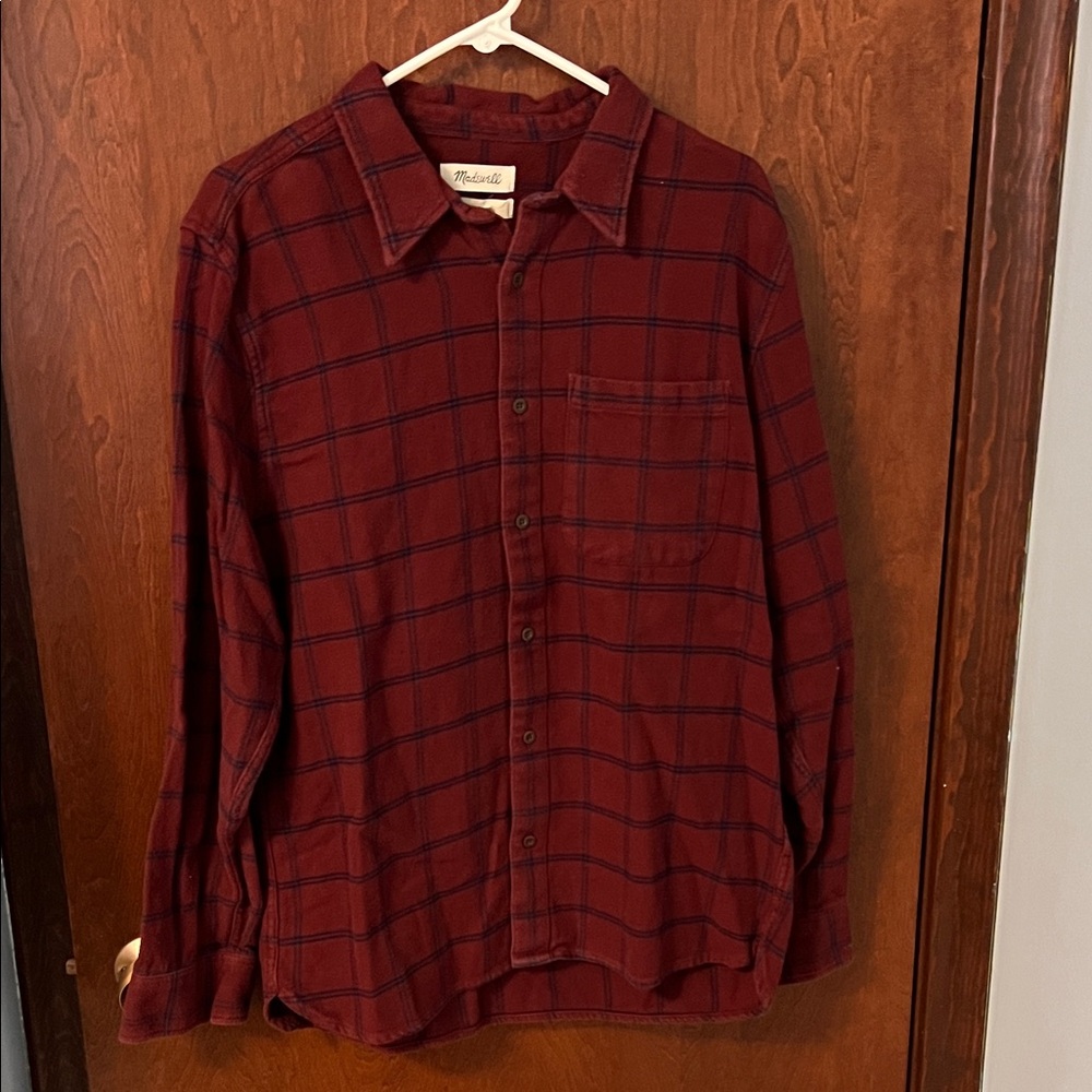 Madewell Men's Burgundy Checkered Flannel Shirt